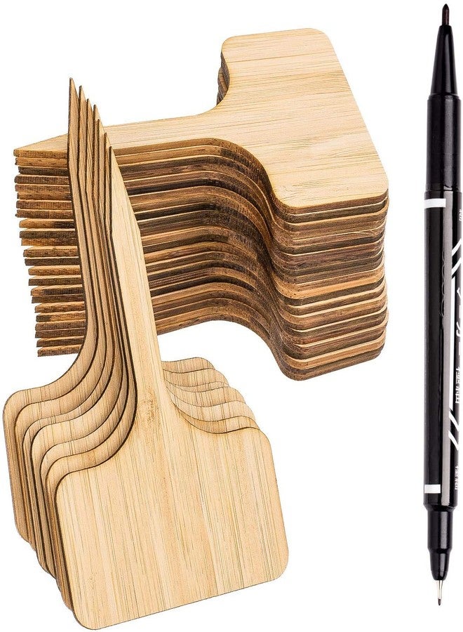 وولاين مجموعة من 30 قطعة من ملصقات نباتات الخيزران من والين مع قلم تحديد، علامات نباتات خشبية على شكل حرف T، علامات حدائق للبذور والأعشاب والزهور والخضراوات المزروعة في أصص (6 × 10 سم) - Image 1